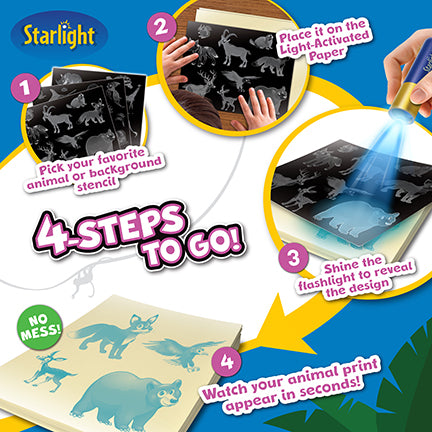 Starlight Light-Activated Paper Art Kit – Animal Kingdom Theme, Mess-Free Craft for Kids